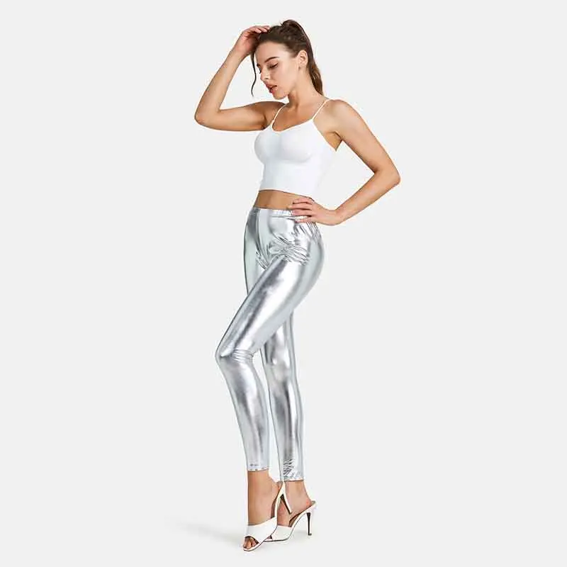 Women's Leggings Sexy High Waist Shiny Metallic Leggings Dance Yoga Skinny Pants for Women's Trousers Nightclub Party Punk Pants