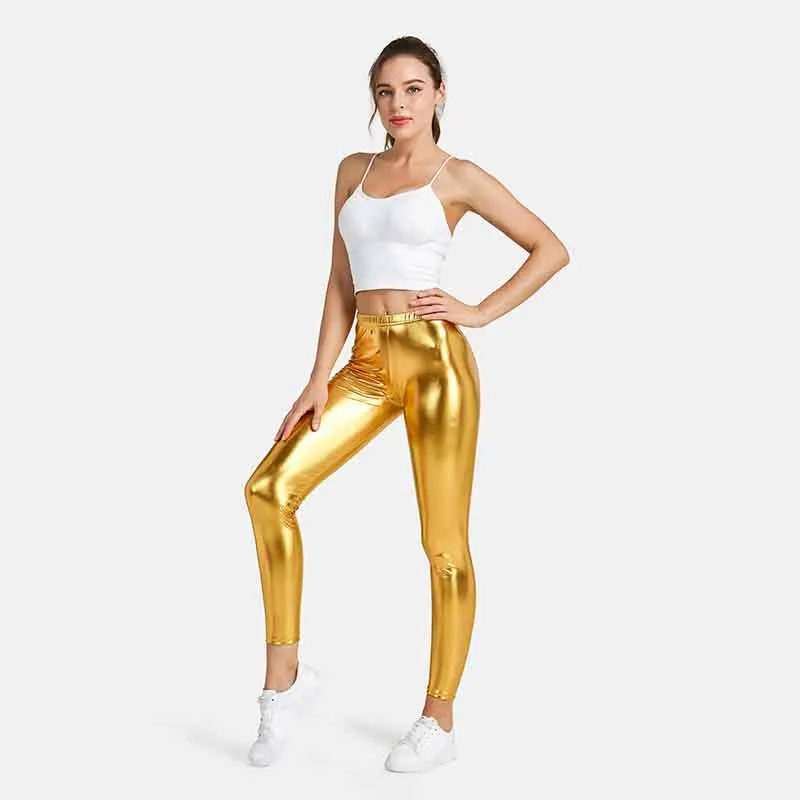 Women's Leggings Sexy High Waist Shiny Metallic Leggings Dance Yoga Skinny Pants for Women's Trousers Nightclub Party Punk Pants