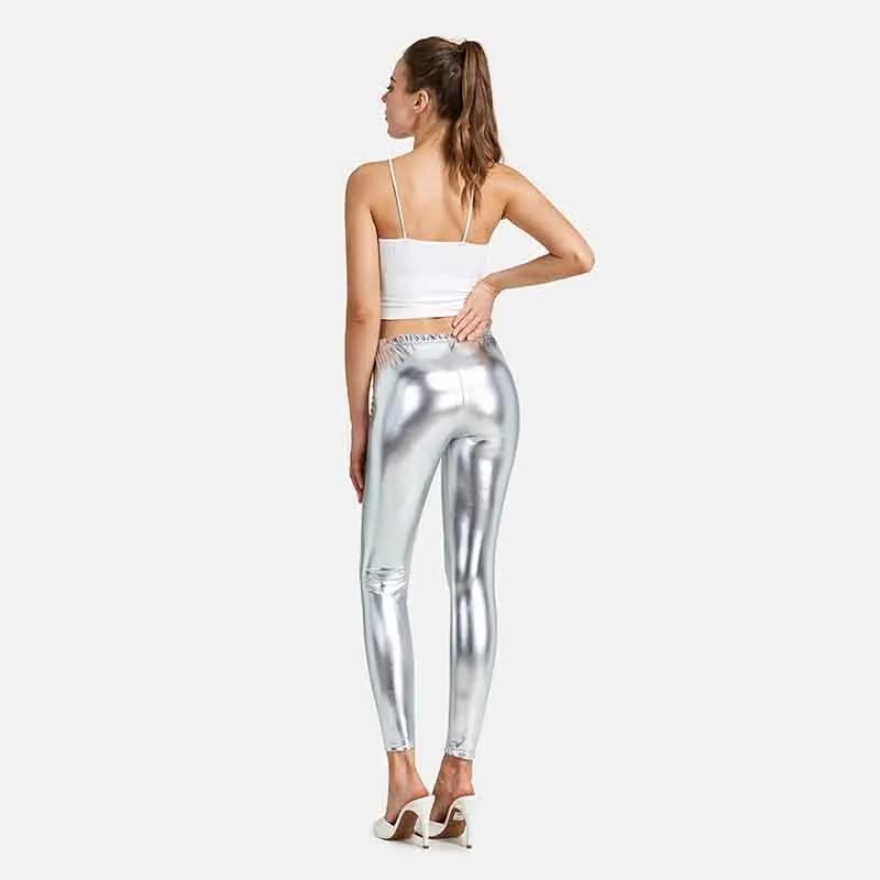 Women's Leggings Sexy High Waist Shiny Metallic Leggings Dance Yoga Skinny Pants for Women's Trousers Nightclub Party Punk Pants