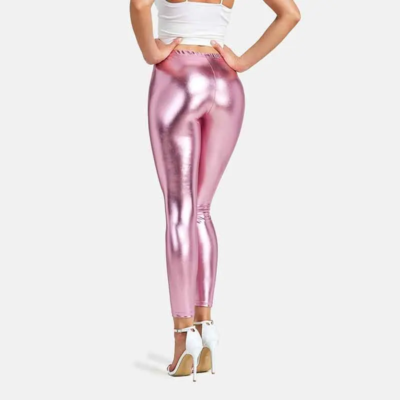 Women's Leggings Sexy High Waist Shiny Metallic Leggings Dance Yoga Skinny Pants for Women's Trousers Nightclub Party Punk Pants