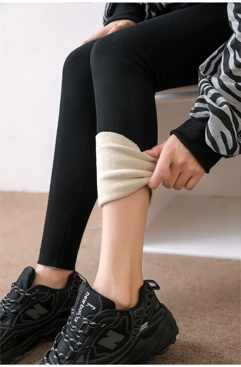 Women Winter Fleece Lined Leggings High Waist Pockets Thermal Thick Warm Slim Pants Woman Clothing Leggins