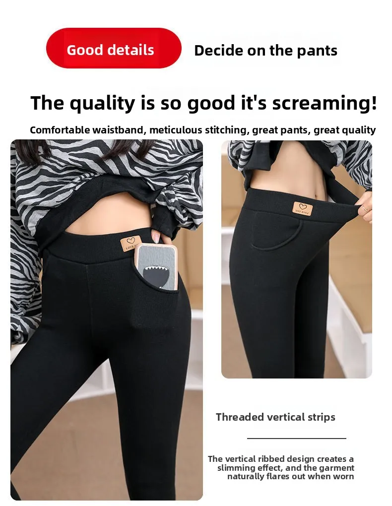 Women Winter Fleece Lined Leggings High Waist Pockets Thermal Thick Warm Slim Pants Woman Clothing Leggins