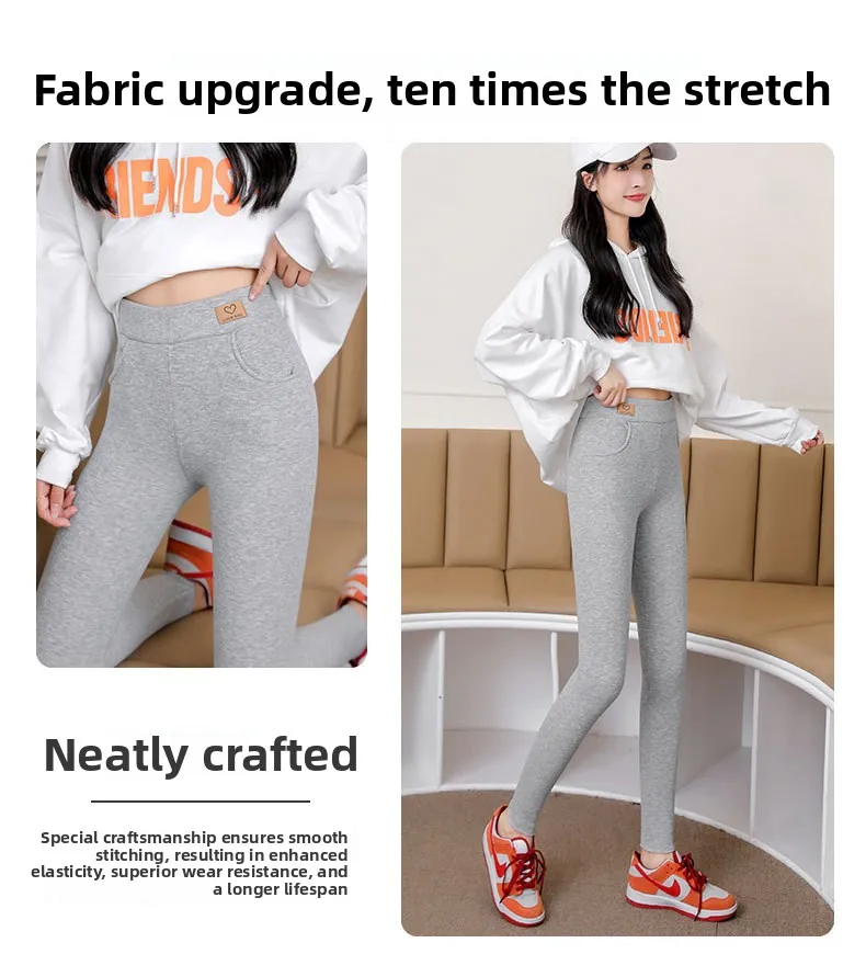 Women Winter Fleece Lined Leggings High Waist Pockets Thermal Thick Warm Slim Pants Woman Clothing Leggins