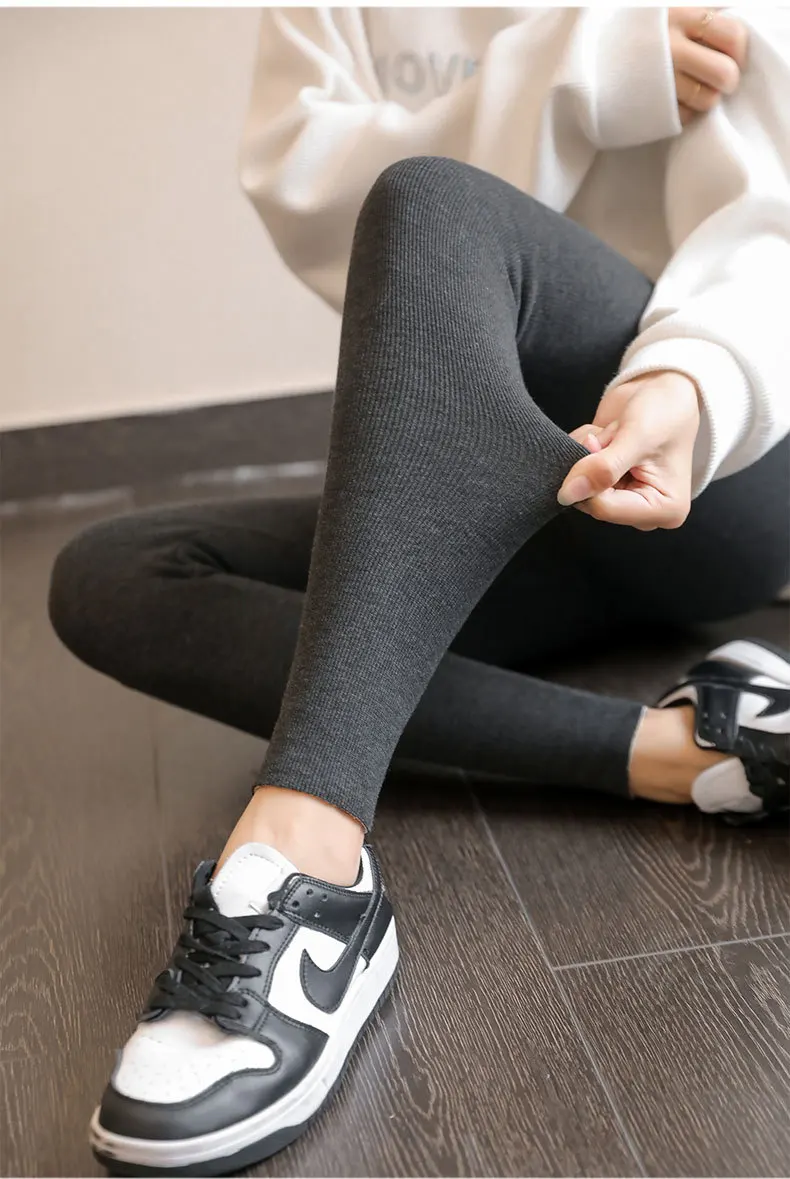 Women Winter Fleece Lined Leggings High Waist Pockets Thermal Thick Warm Slim Pants Woman Clothing Leggins