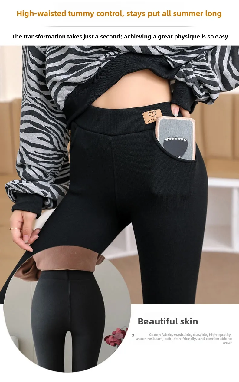 Women Winter Fleece Lined Leggings High Waist Pockets Thermal Thick Warm Slim Pants Woman Clothing Leggins