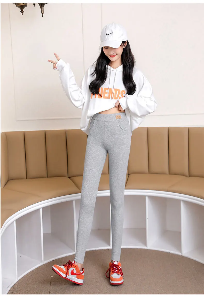 Women Winter Fleece Lined Leggings High Waist Pockets Thermal Thick Warm Slim Pants Woman Clothing Leggins