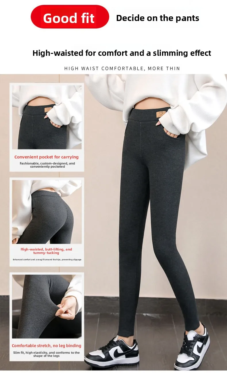 Women Winter Fleece Lined Leggings High Waist Pockets Thermal Thick Warm Slim Pants Woman Clothing Leggins