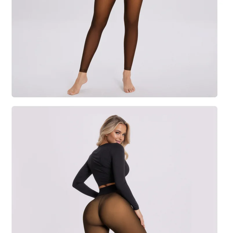 Women's Winter Fleece Lined Leggings High Waist Cross Waist 9/10 Length Skinny Pants  Seamless Nylon Plus Size Push Up Tights