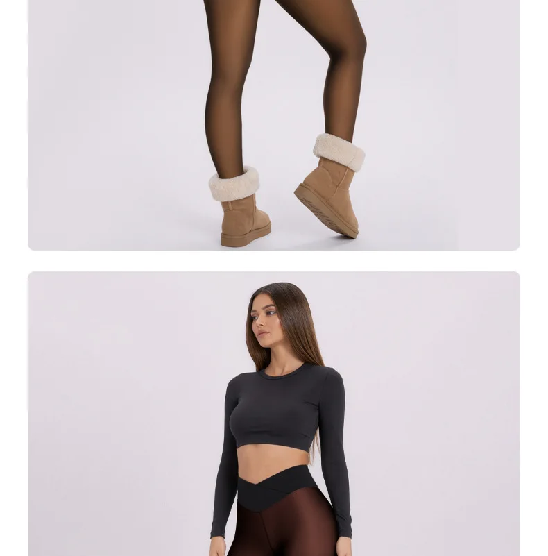 Women's Winter Fleece Lined Leggings High Waist Cross Waist 9/10 Length Skinny Pants  Seamless Nylon Plus Size Push Up Tights