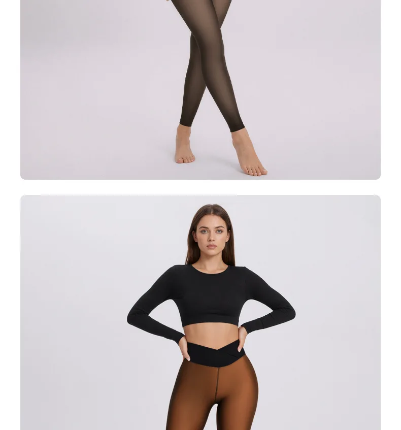 Women's Winter Fleece Lined Leggings High Waist Cross Waist 9/10 Length Skinny Pants  Seamless Nylon Plus Size Push Up Tights