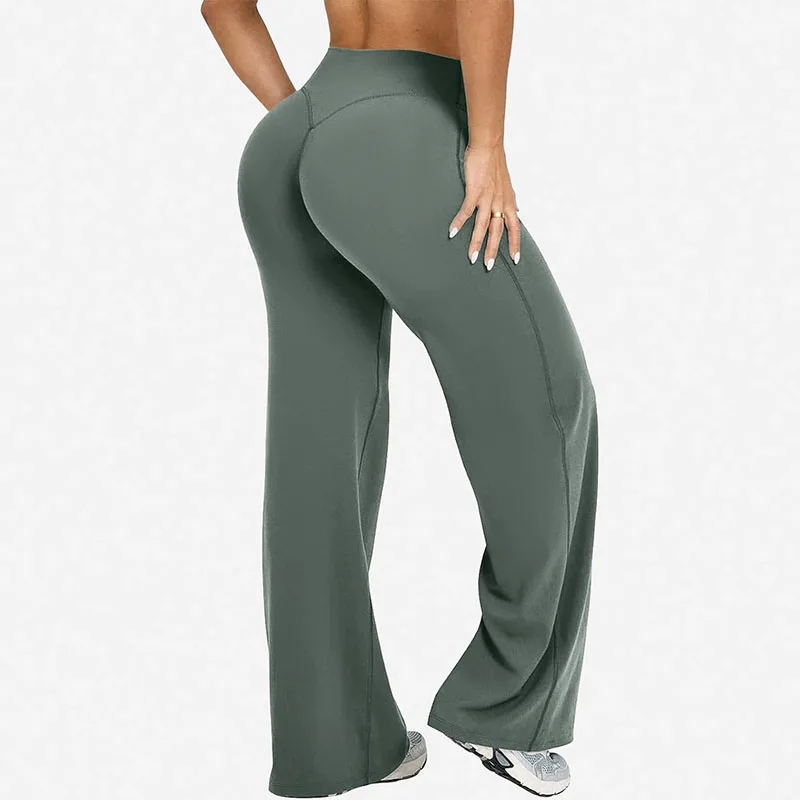High Quality Yoga Wide-Leg Pants for Women High Waist Stretchy Running Gym Pilates Leggings Solid Color Loose Sports Leggings