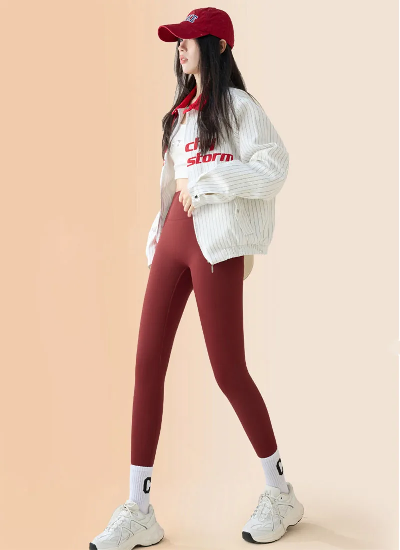 New Red Sharkskin Pants Women Winter Thicken Fleece Lined Warm Leggings Large Size Tight Elasticity Plus Velvet Yoga Leggings