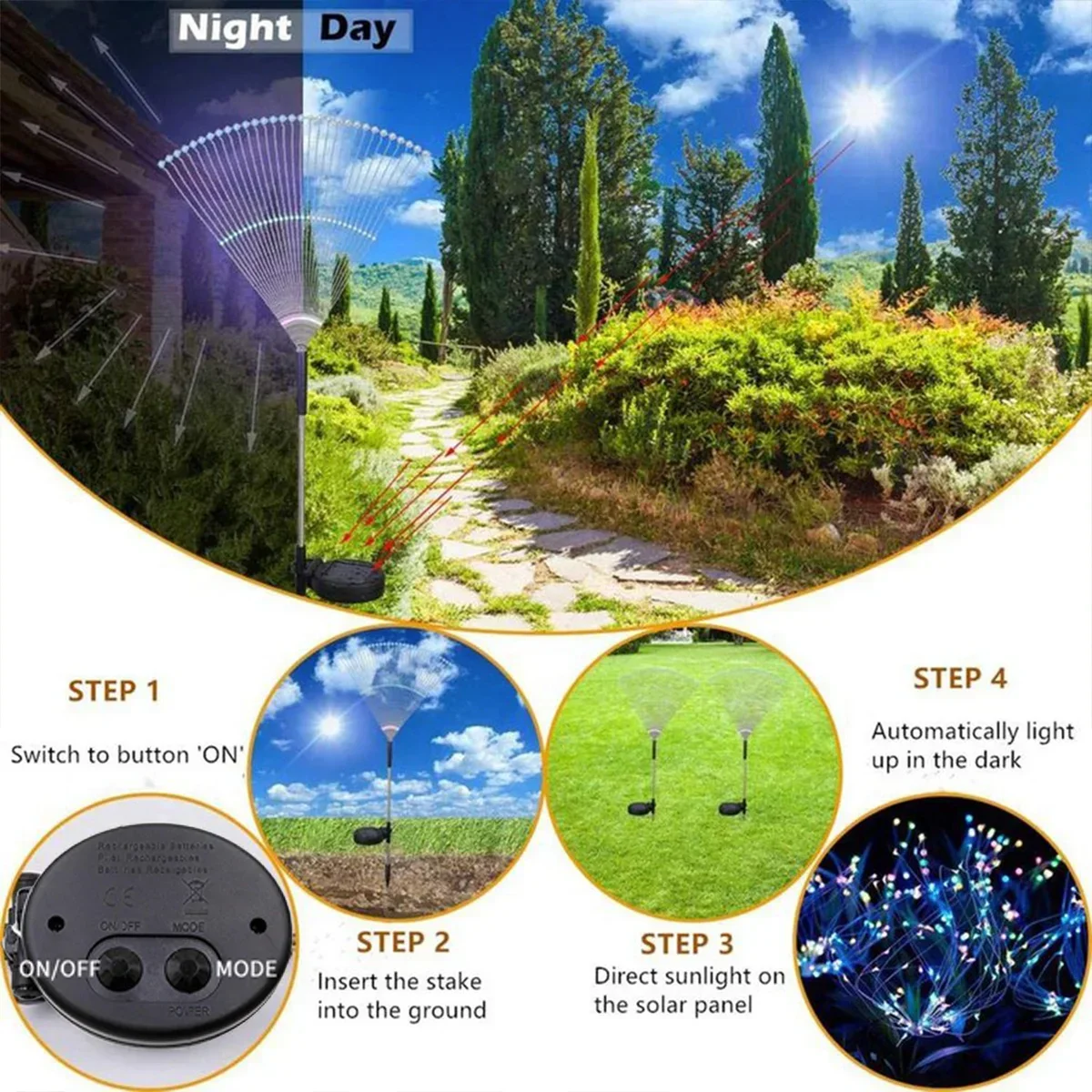 90LED Solar flower Light Outdoor Fairy Garden Lights 8 Lighting Modes DIY Starburst Solar Lamps Holiday Decorative Lights