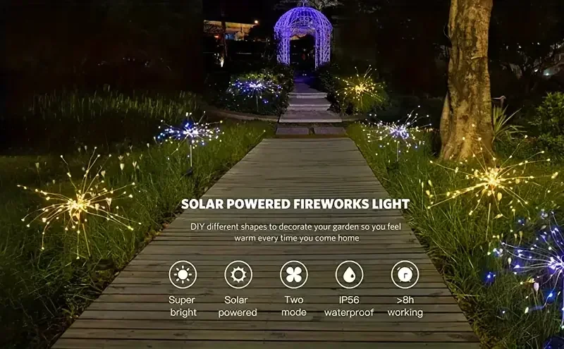 90LED Solar flower Light Outdoor Fairy Garden Lights 8 Lighting Modes DIY Starburst Solar Lamps Holiday Decorative Lights