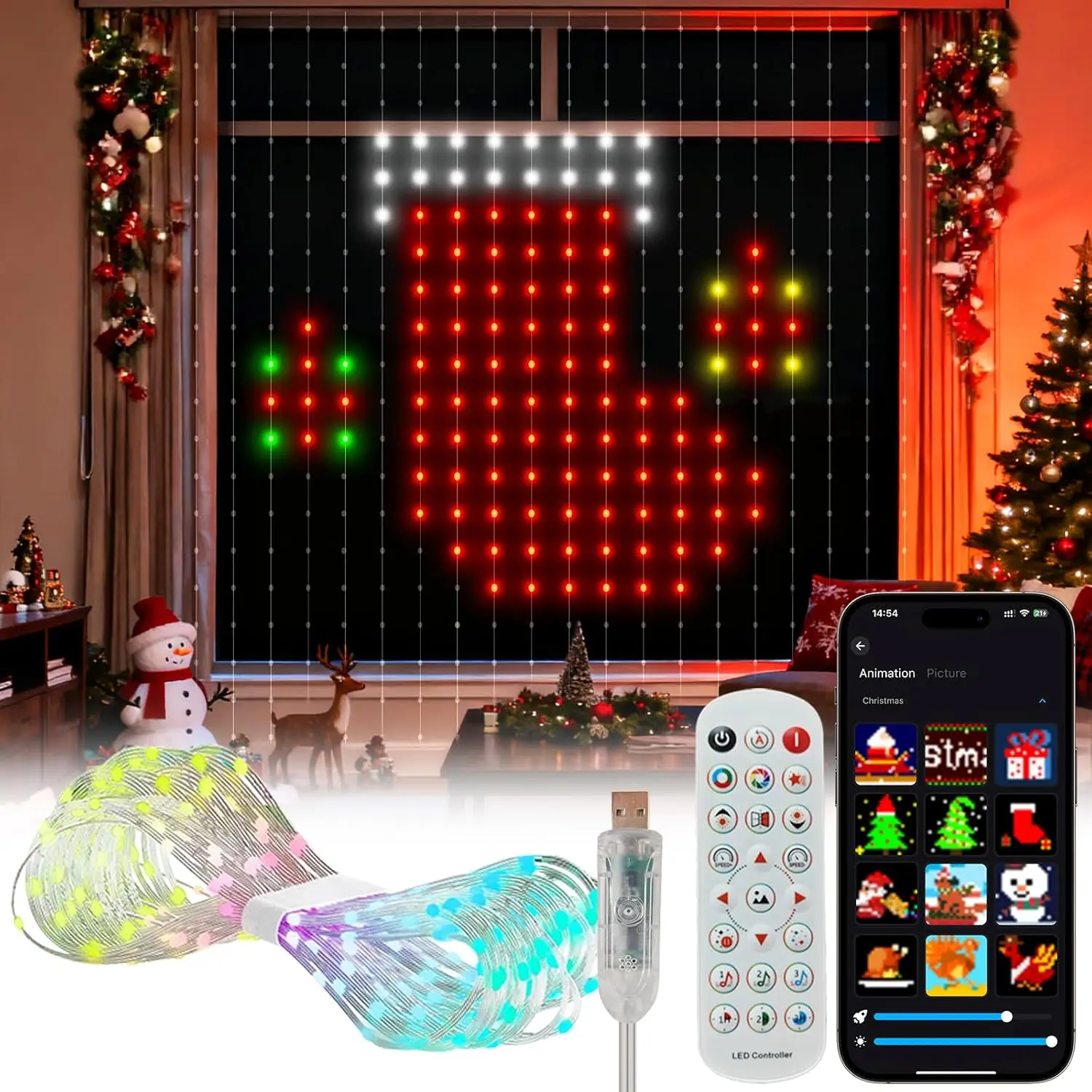 400LEDs Smart Curtain Lights Bluetooth App Control DIY LED String RGB Fairy Lights Music Change Display for Window Bedroom Decor