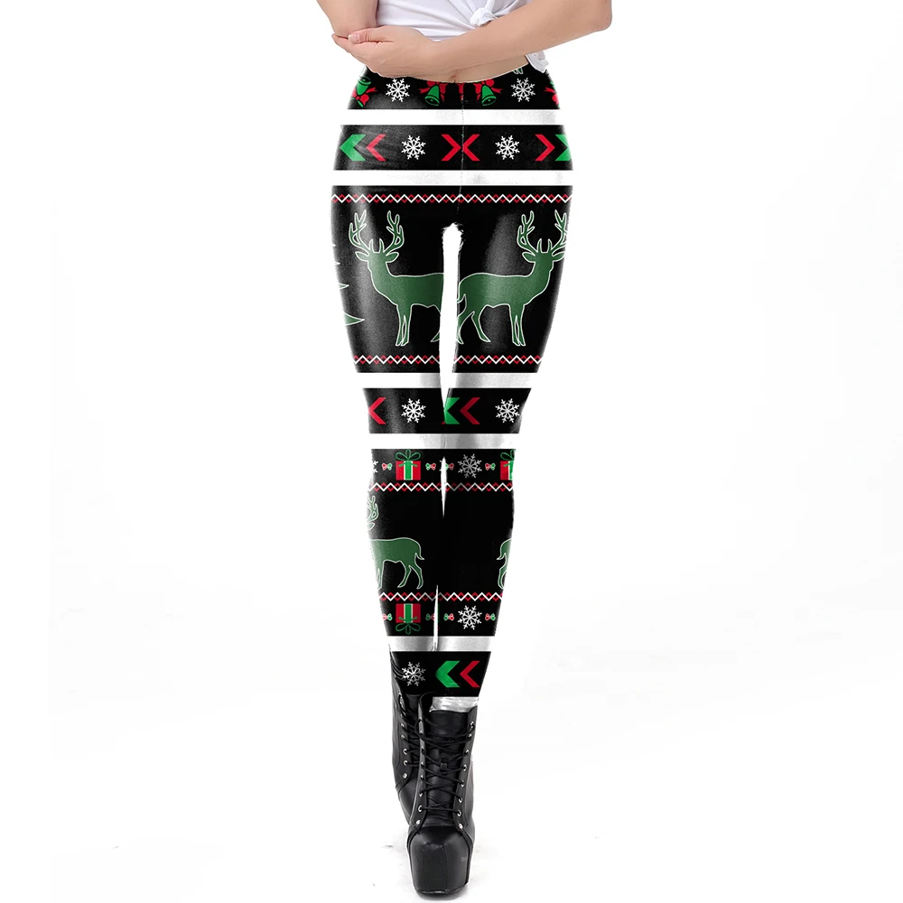 Nadanbao Santa Claus Snowman Print Leggings Women Red Green Plaid Christmas Pants Sexy Slim Elastic Trousers Xmas Party Bottoms