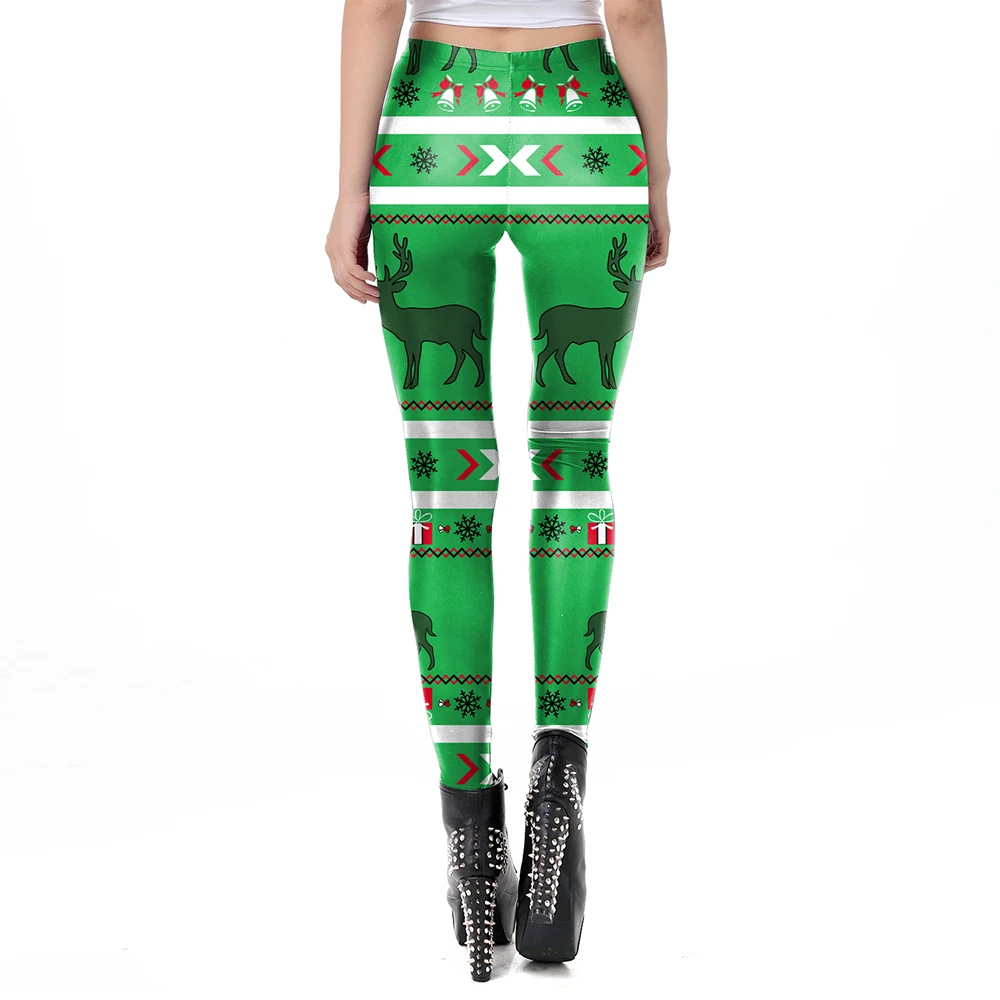 Nadanbao Santa Claus Snowman Print Leggings Women Red Green Plaid Christmas Pants Sexy Slim Elastic Trousers Xmas Party Bottoms