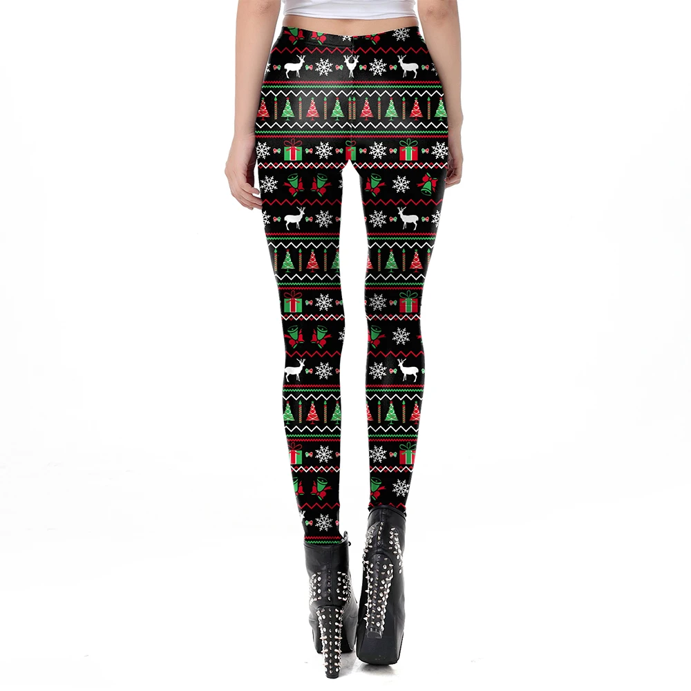 Nadanbao Santa Claus Snowman Print Leggings Women Red Green Plaid Christmas Pants Sexy Slim Elastic Trousers Xmas Party Bottoms