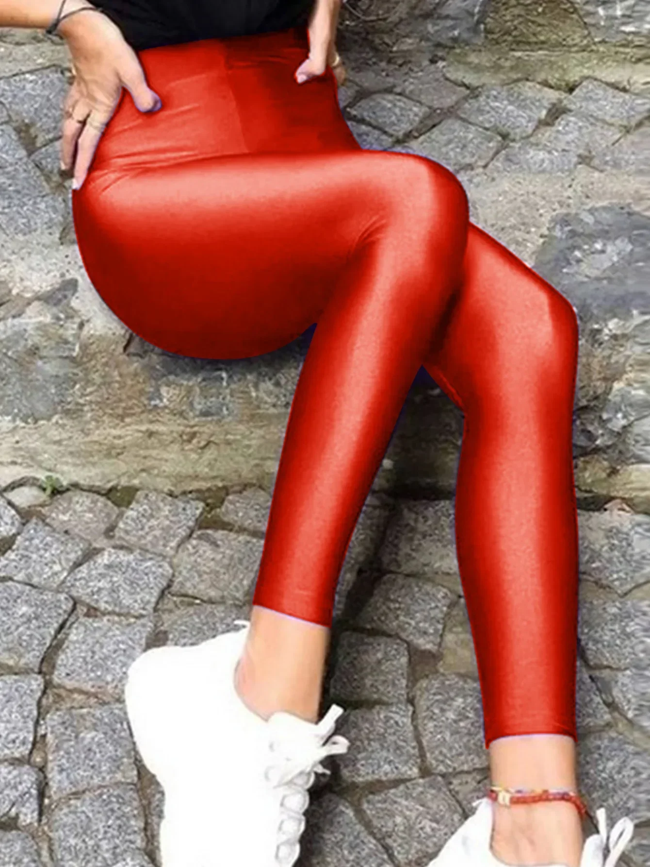 Women Colorful Dopamine Shiny Ice Silk Leggings High Waist Tight Breathable Quick Dry Flattering Gym Daily Streetwear