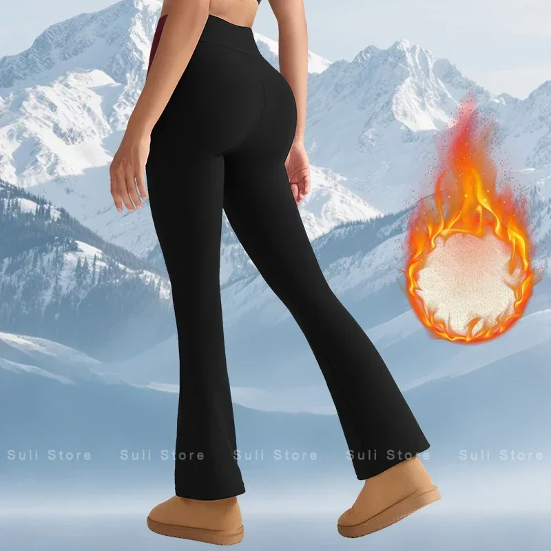 Fleece Women Leggings Thick Flared Pants High-Waisted Thermal Tights Tummy Control Winter Warm Legging Casual Wear