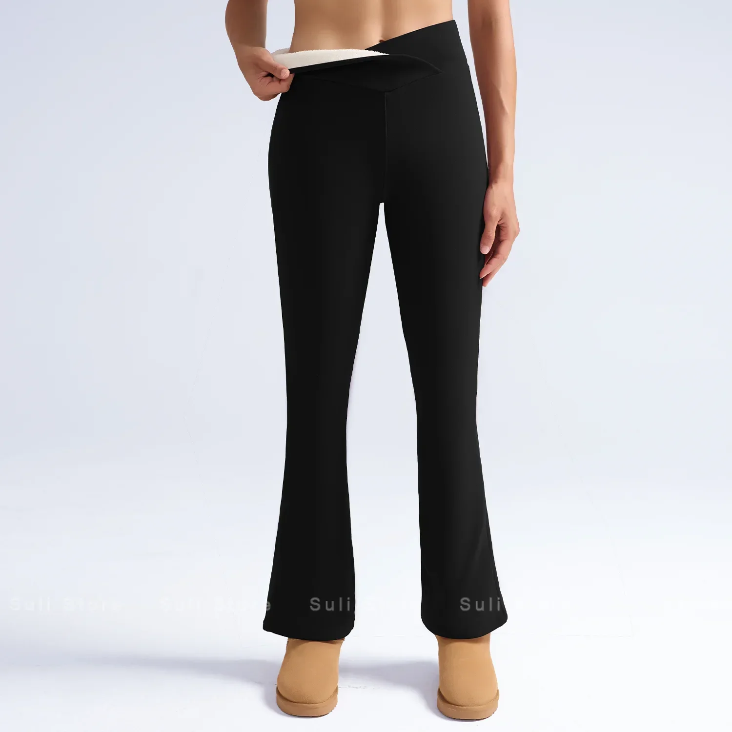 Fleece Women Leggings Thick Flared Pants High-Waisted Thermal Tights Tummy Control Winter Warm Legging Casual Wear