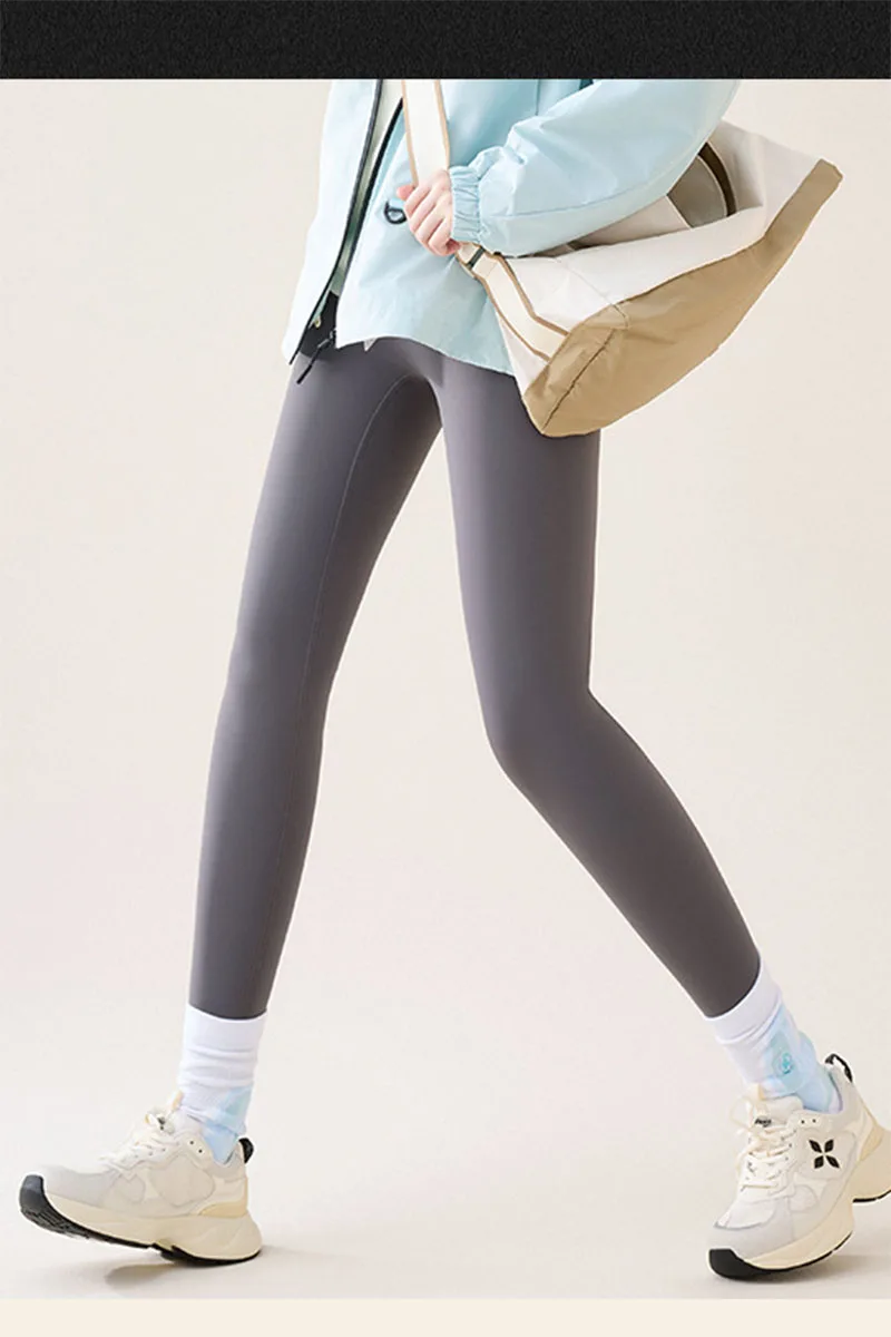Sharkskin Leggings for Women Autumn Winter Out Wear Fleece Lined Warm Leggings Solid Traceless Tight Elasticity Yoga Leggings