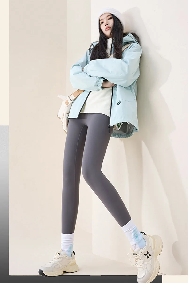 Sharkskin Leggings for Women Autumn Winter Out Wear Fleece Lined Warm Leggings Solid Traceless Tight Elasticity Yoga Leggings