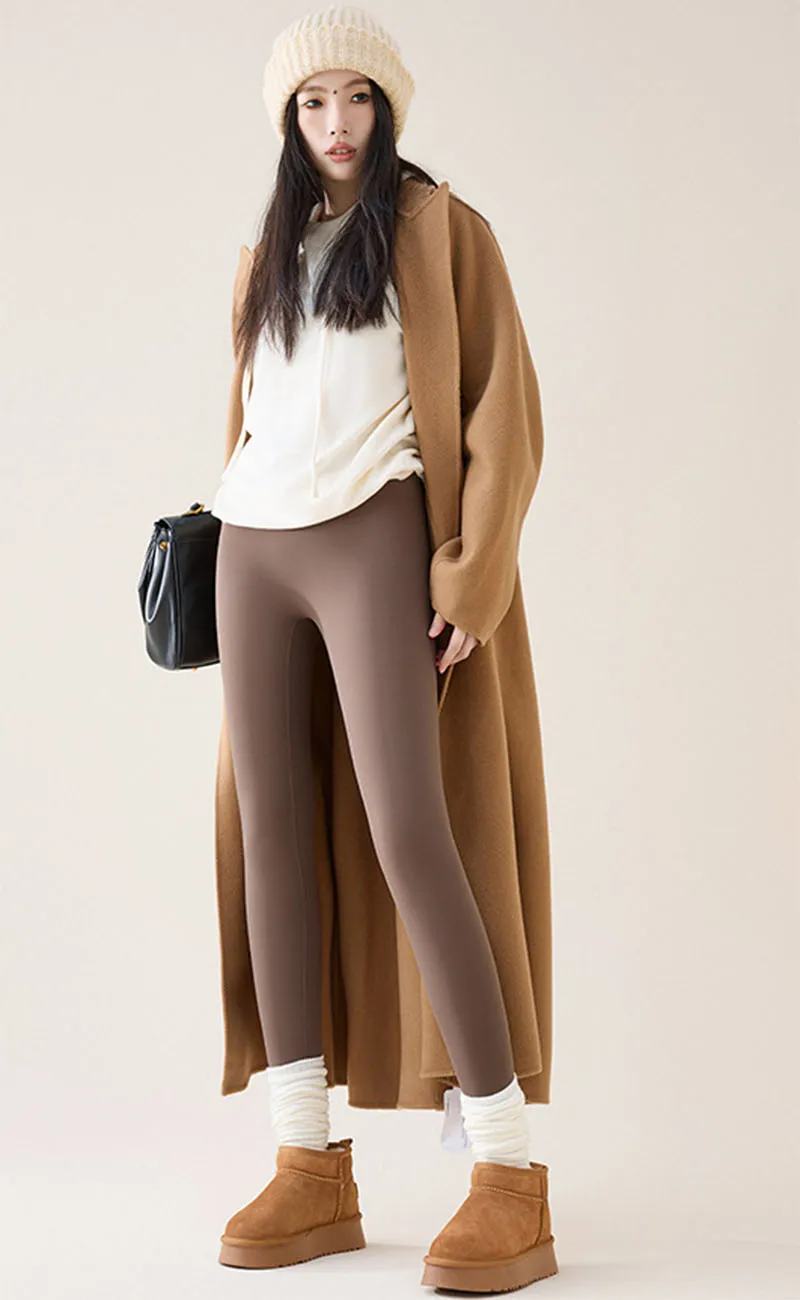 Sharkskin Leggings for Women Autumn Winter Out Wear Fleece Lined Warm Leggings Solid Traceless Tight Elasticity Yoga Leggings