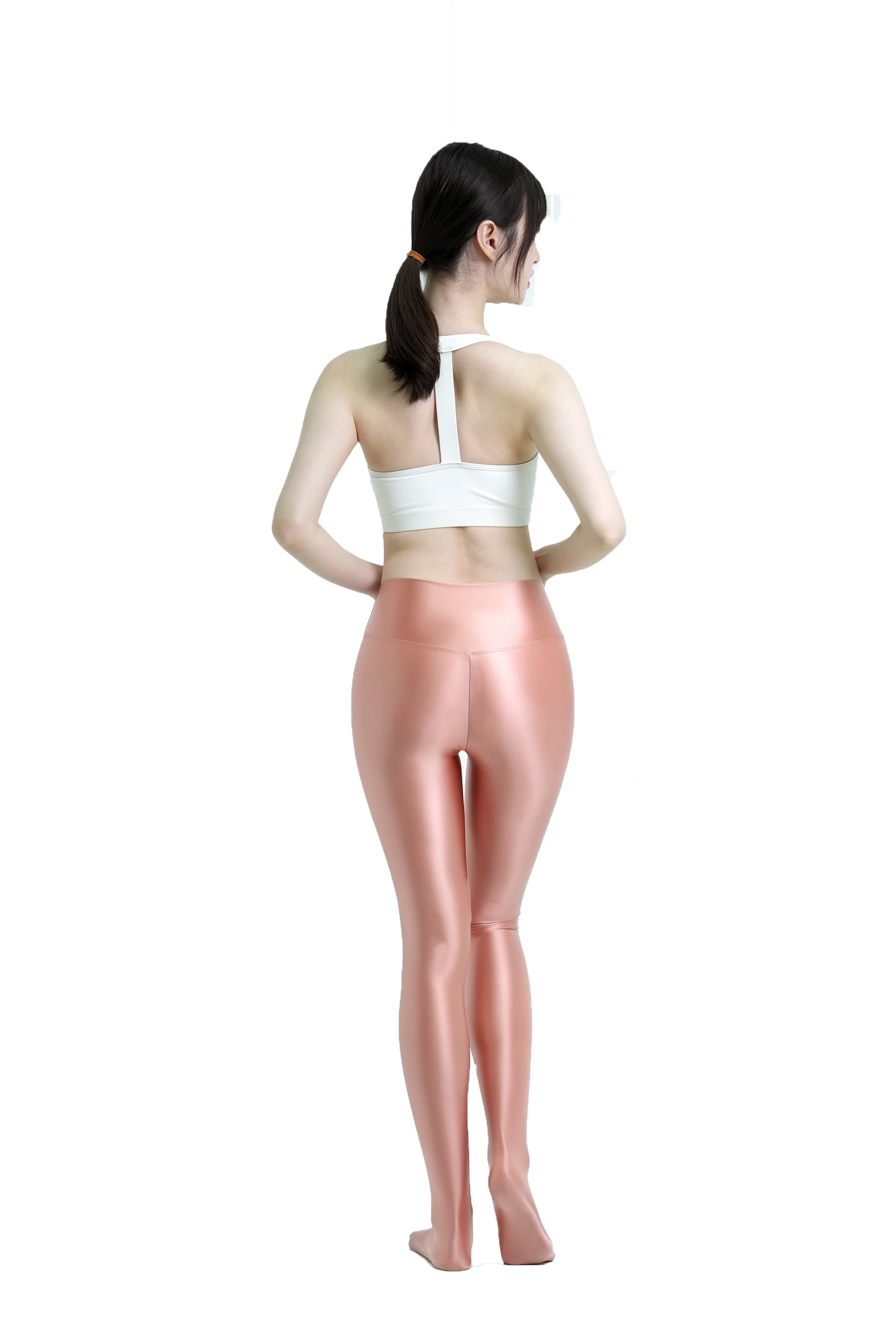 MJINM Women Oil Smooth Glossy Front Seamless Pantyhose Fitness Yoga High Waist Tight Wetlook Opaque Leggings Elasticity Jeggings