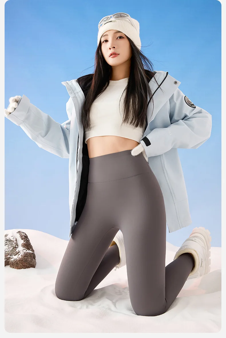 Elastic High Waist Tummy Control Sharkskin Leggings Women Winter Thick Warm Thermal Pants Female Solid Butt Lifting Yoga Pants