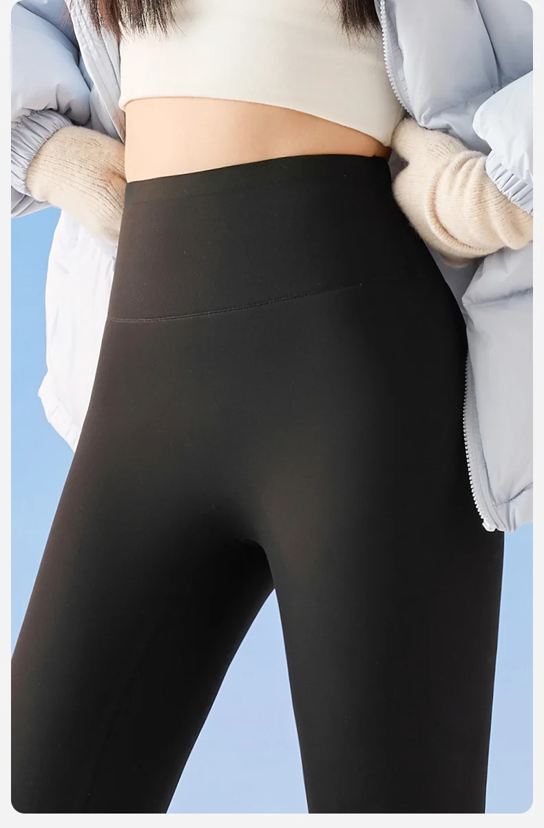 Elastic High Waist Tummy Control Sharkskin Leggings Women Winter Thick Warm Thermal Pants Female Solid Butt Lifting Yoga Pants