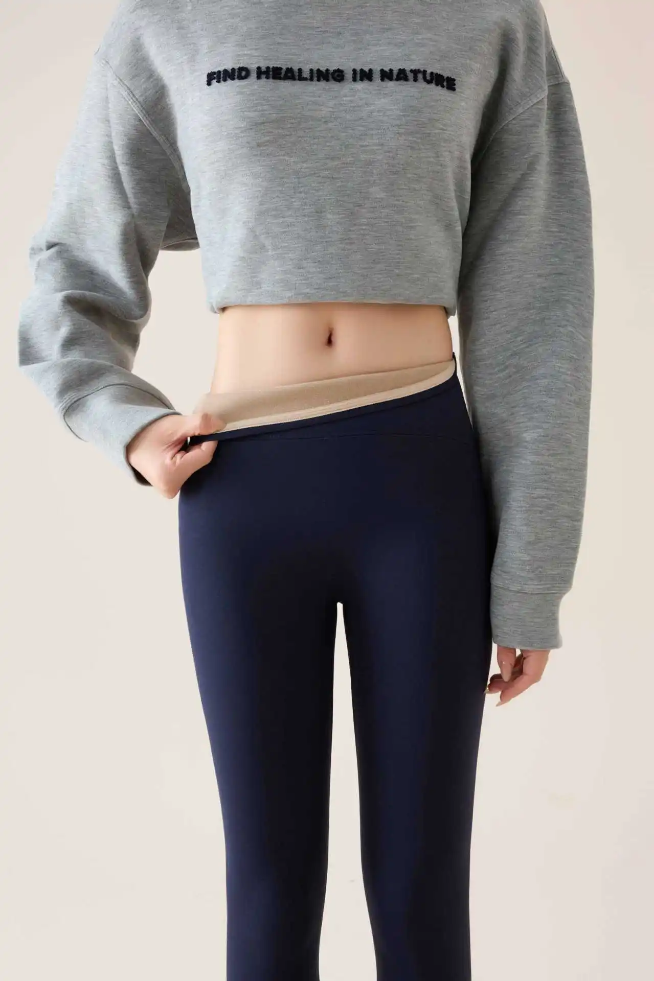 Women's High Waist Fleece Lined Leggings Winter Thick Warm Footed Shark Pants Skinny Long Trousers Outer Wear Thermal Leggings