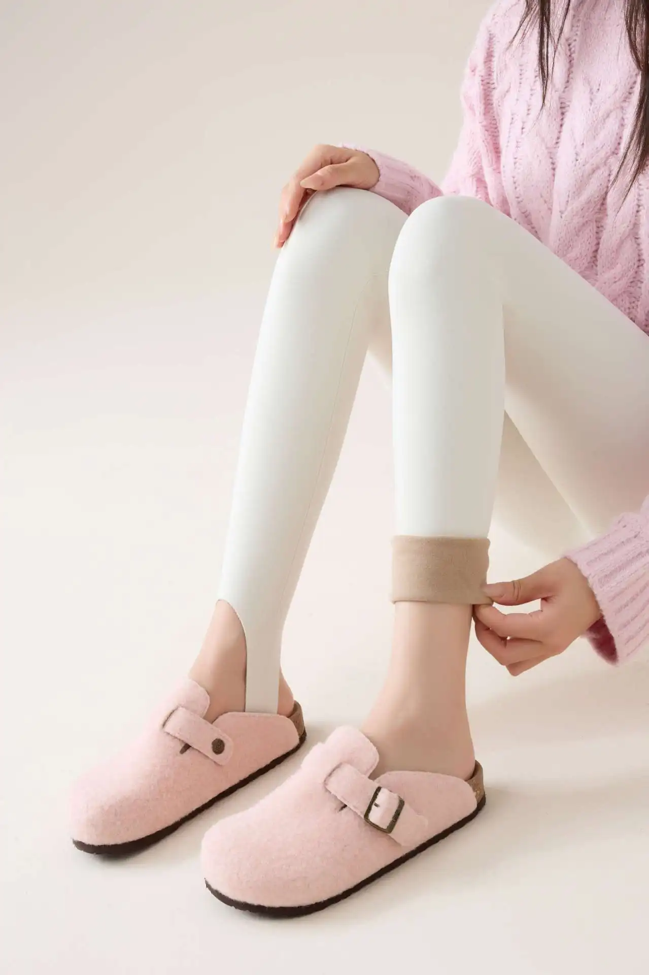 Women's High Waist Fleece Lined Leggings Winter Thick Warm Footed Shark Pants Skinny Long Trousers Outer Wear Thermal Leggings