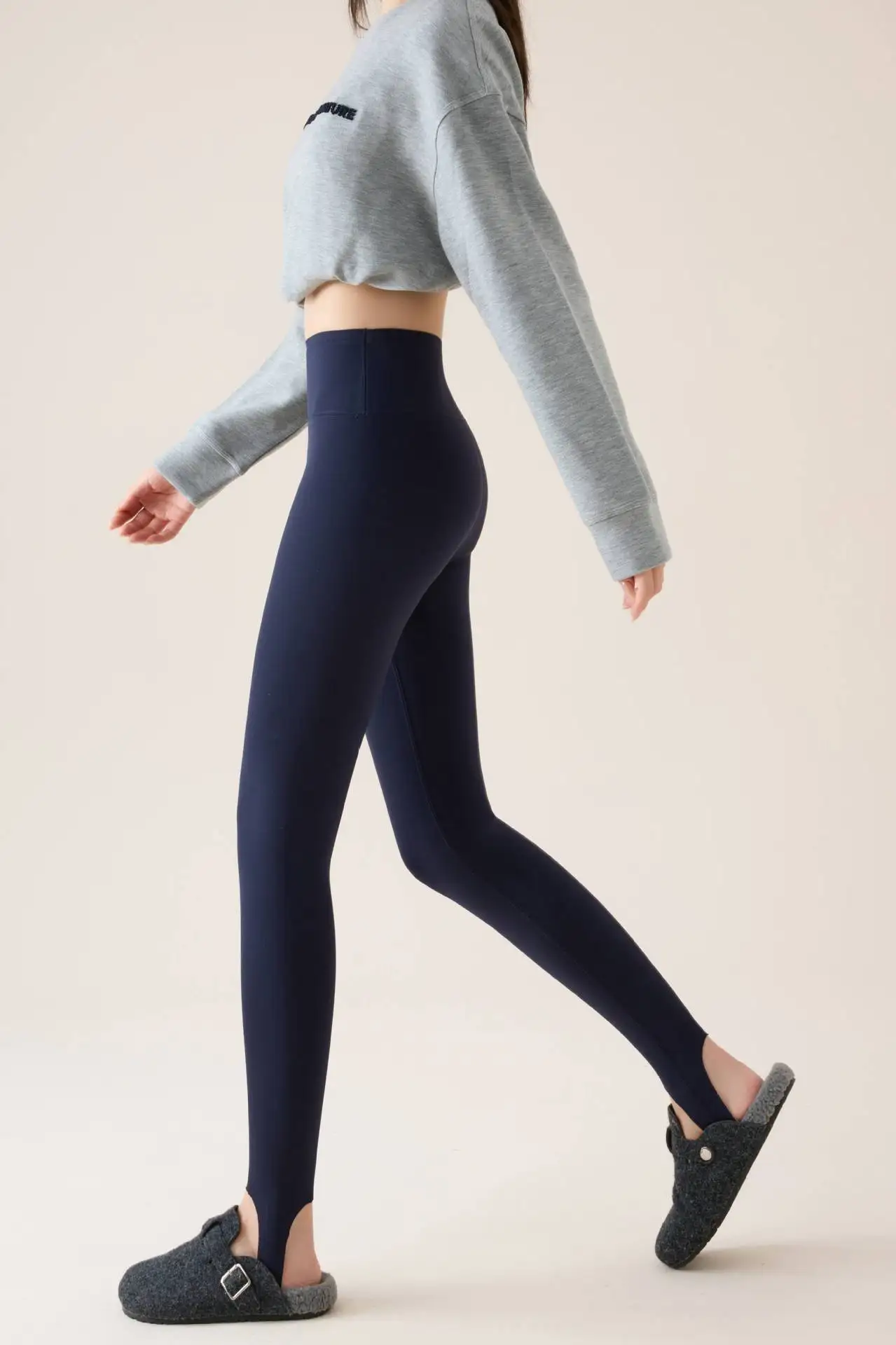 Women's High Waist Fleece Lined Leggings Winter Thick Warm Footed Shark Pants Skinny Long Trousers Outer Wear Thermal Leggings