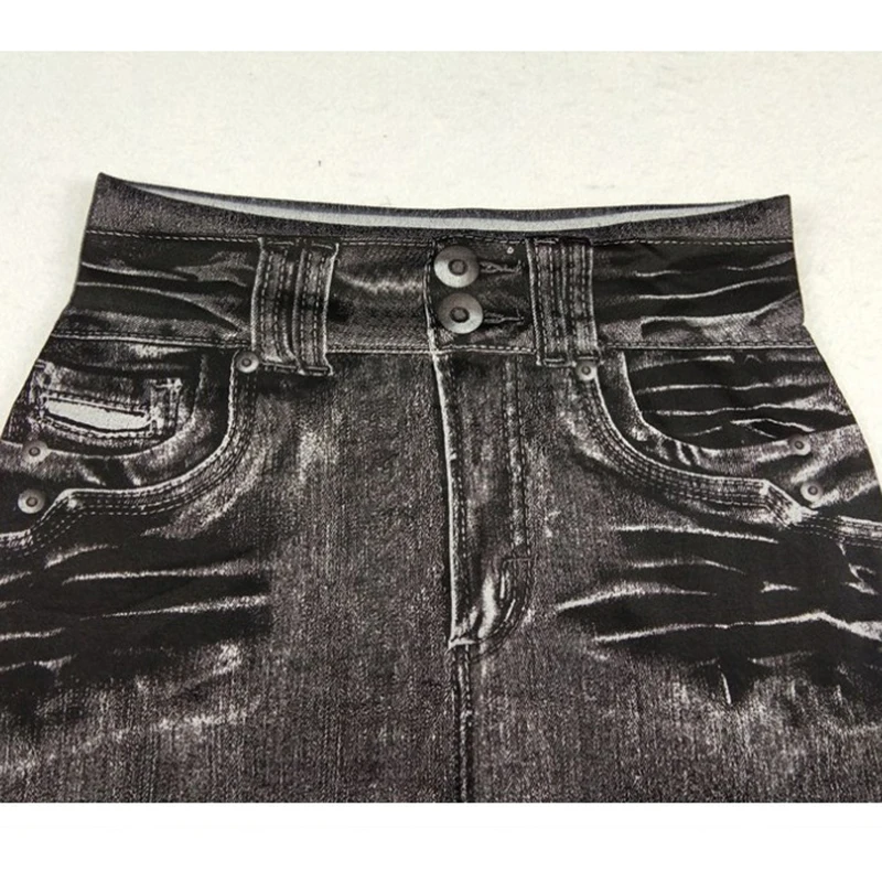 Imitation Denim Casual Long Leggings Dye High Waist Elastic All-match Sports Gym Pencil Pant For Women's Clothing Skinny Basic