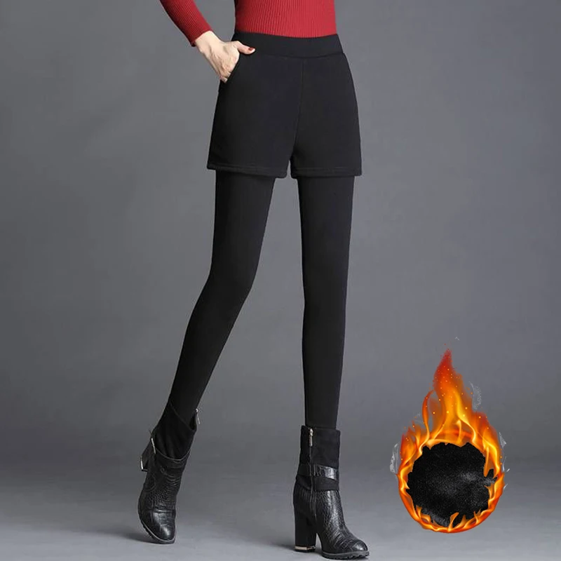 Winter Girls Thermal Straight Leg Fleece Pants Women Snow Warm Plush High Waist Trousers Lady Classic Thin Daily Leggings