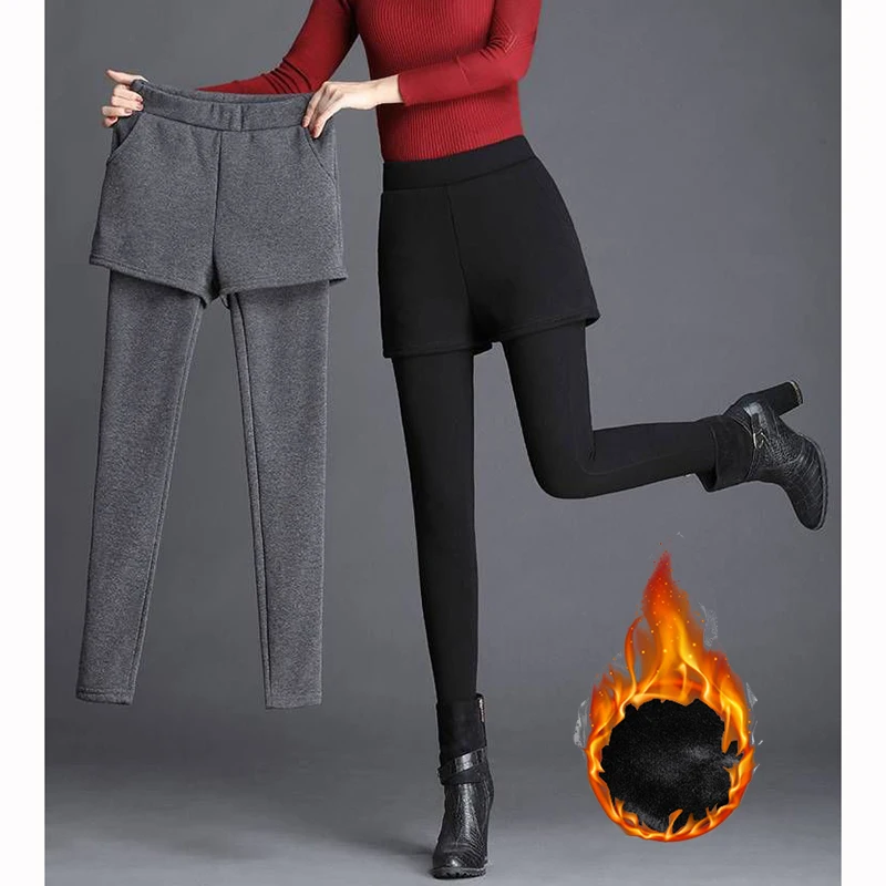 Winter Girls Thermal Straight Leg Fleece Pants Women Snow Warm Plush High Waist Trousers Lady Classic Thin Daily Leggings