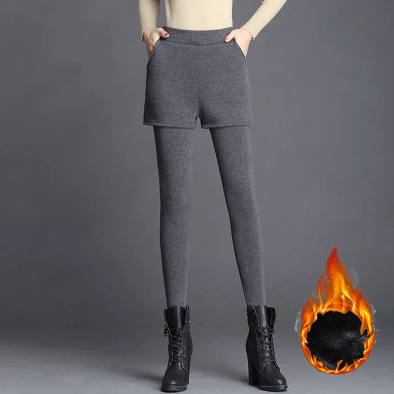 Winter Girls Thermal Straight Leg Fleece Pants Women Snow Warm Plush High Waist Trousers Lady Classic Thin Daily Leggings
