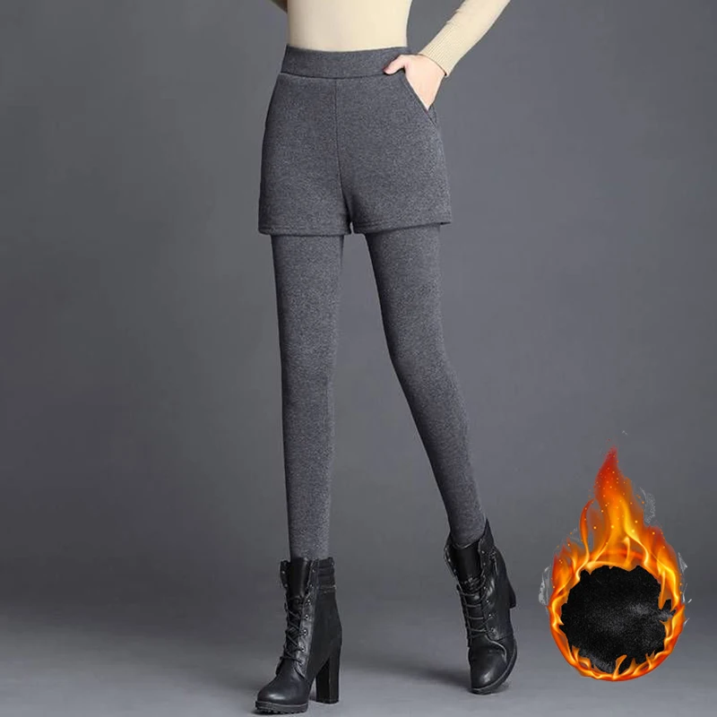 Winter Girls Thermal Straight Leg Fleece Pants Women Snow Warm Plush High Waist Trousers Lady Classic Thin Daily Leggings