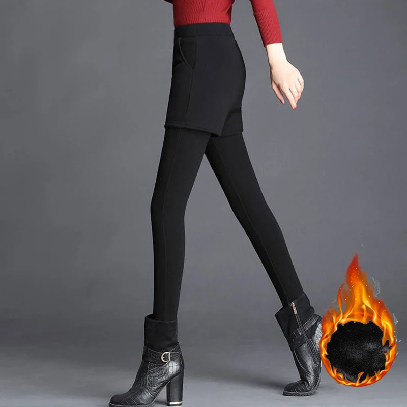 Winter Girls Thermal Straight Leg Fleece Pants Women Snow Warm Plush High Waist Trousers Lady Classic Thin Daily Leggings