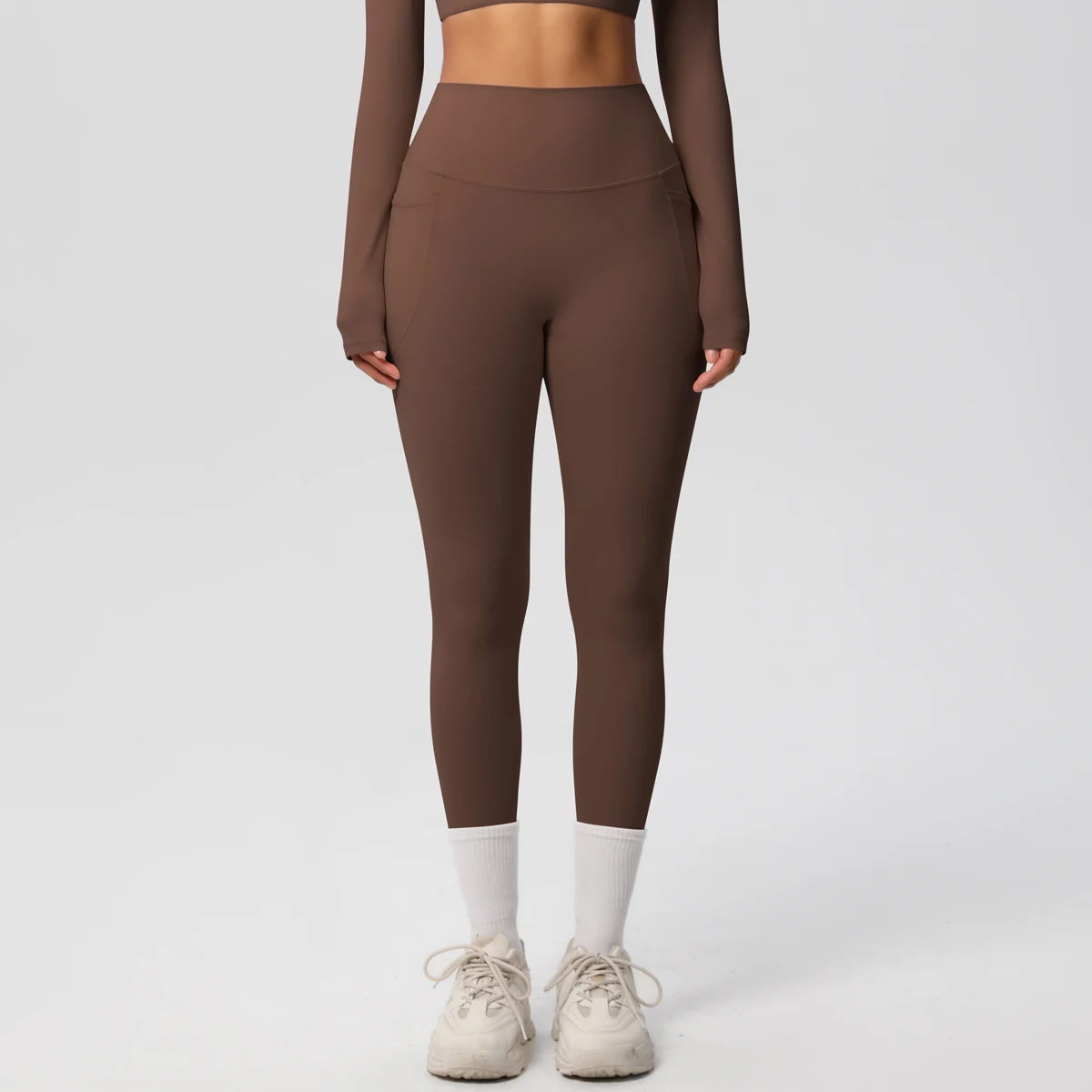 High Waist Women's Leggings Stretch Yoga Pants Tights With Pockets Push Up Fitness Running Sportswear Solid Color Pants