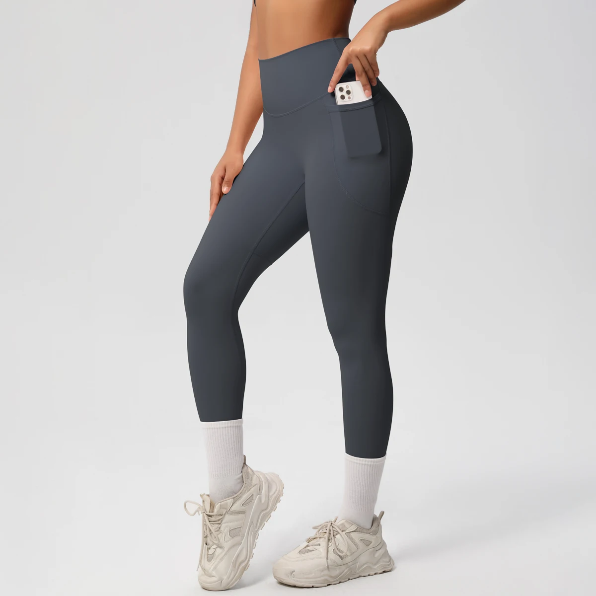 High Waist Women's Leggings Stretch Yoga Pants Tights With Pockets Push Up Fitness Running Sportswear Solid Color Pants