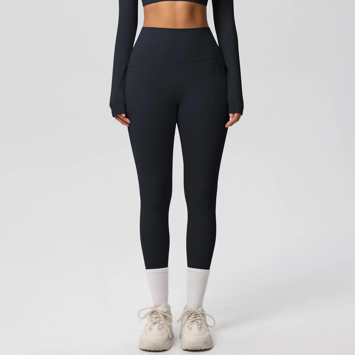 High Waist Women's Leggings Stretch Yoga Pants Tights With Pockets Push Up Fitness Running Sportswear Solid Color Pants