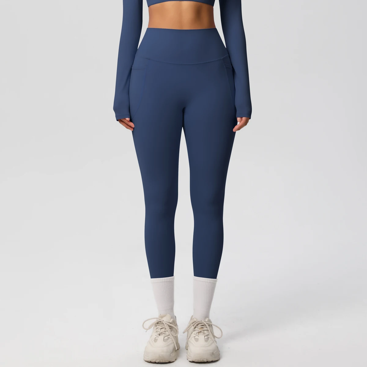 High Waist Women's Leggings Stretch Yoga Pants Tights With Pockets Push Up Fitness Running Sportswear Solid Color Pants