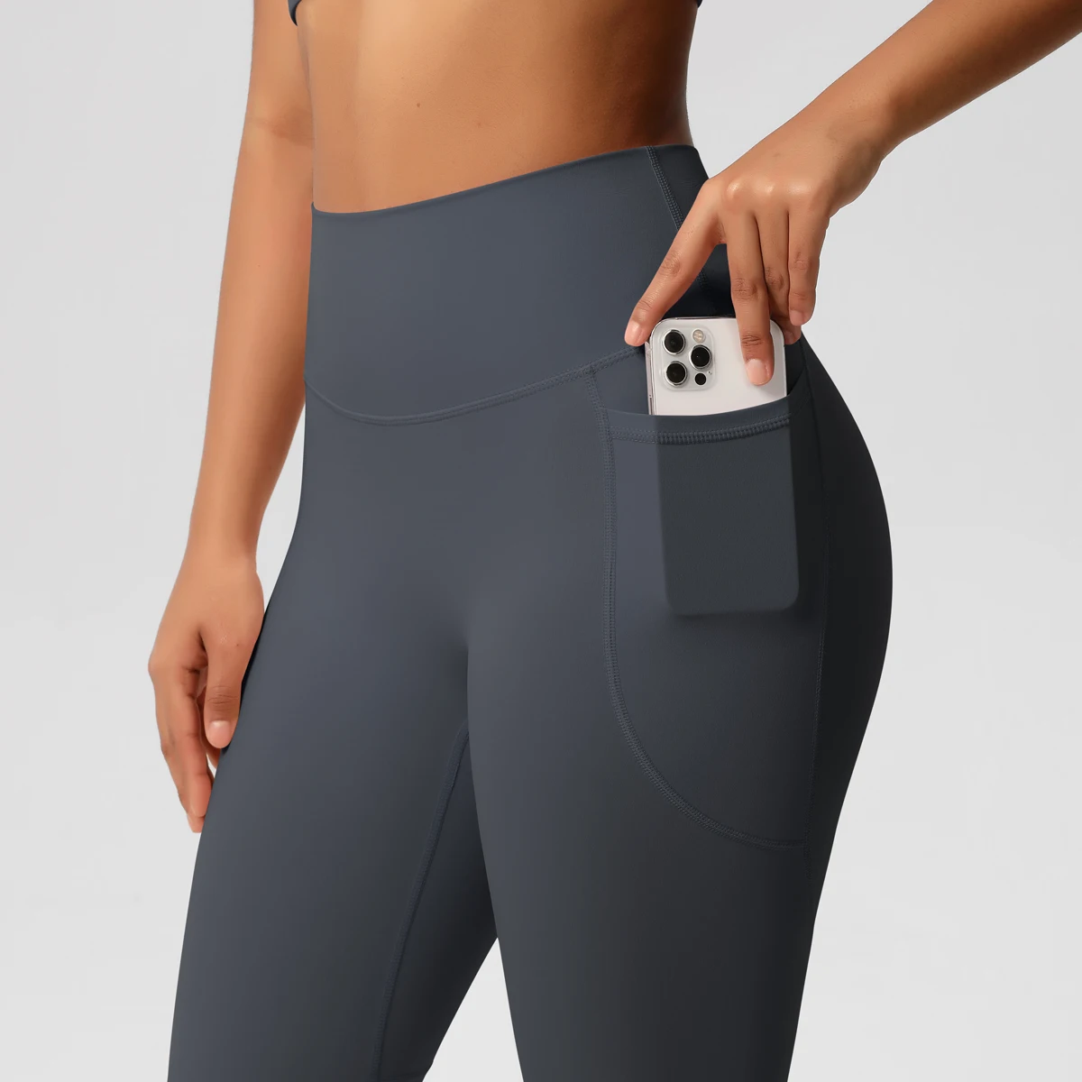 High Waist Women's Leggings Stretch Yoga Pants Tights With Pockets Push Up Fitness Running Sportswear Solid Color Pants