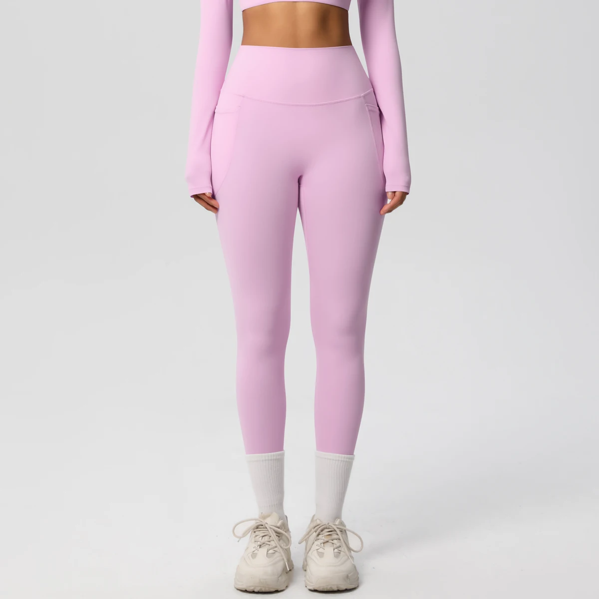 High Waist Women's Leggings Stretch Yoga Pants Tights With Pockets Push Up Fitness Running Sportswear Solid Color Pants