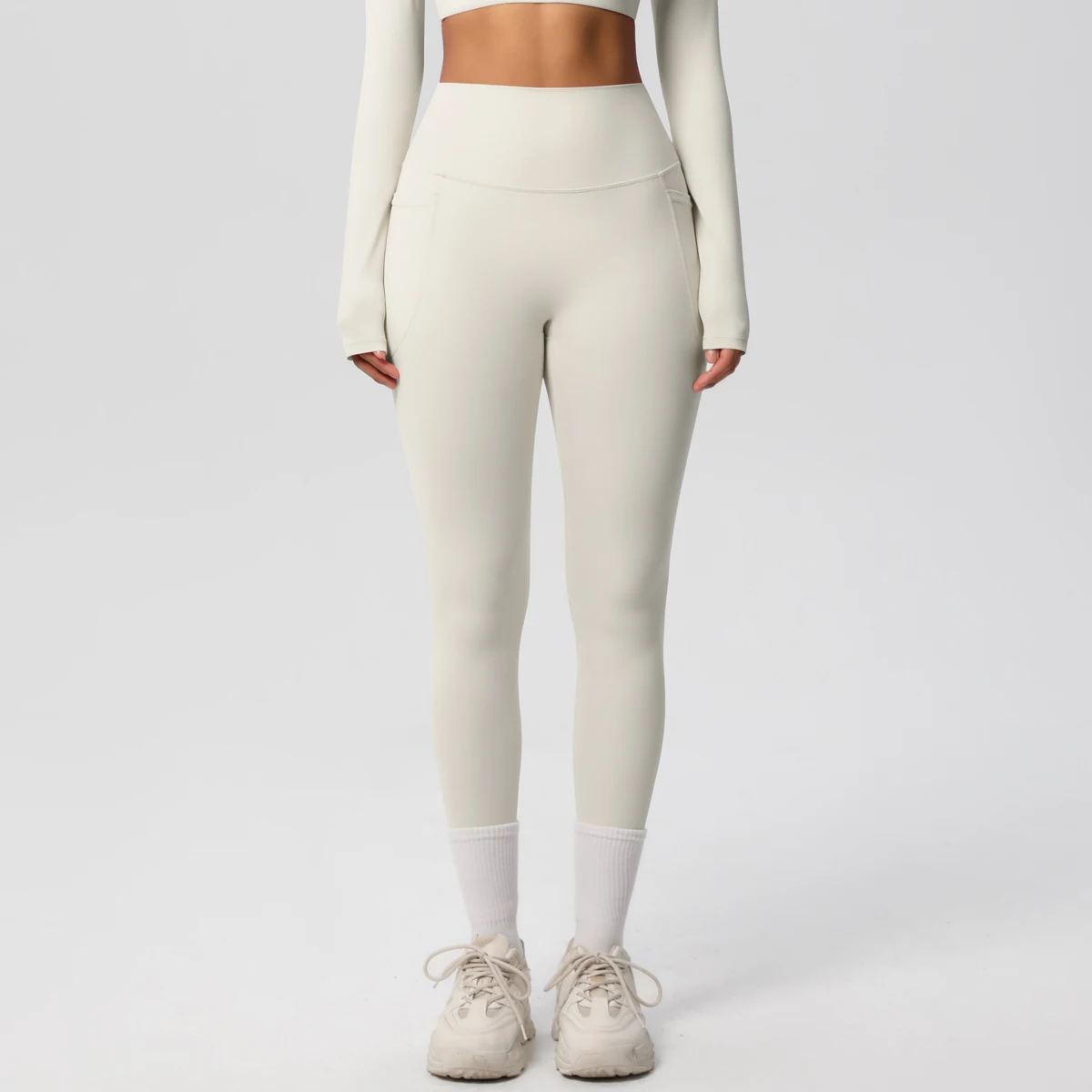 High Waist Women's Leggings Stretch Yoga Pants Tights With Pockets Push Up Fitness Running Sportswear Solid Color Pants