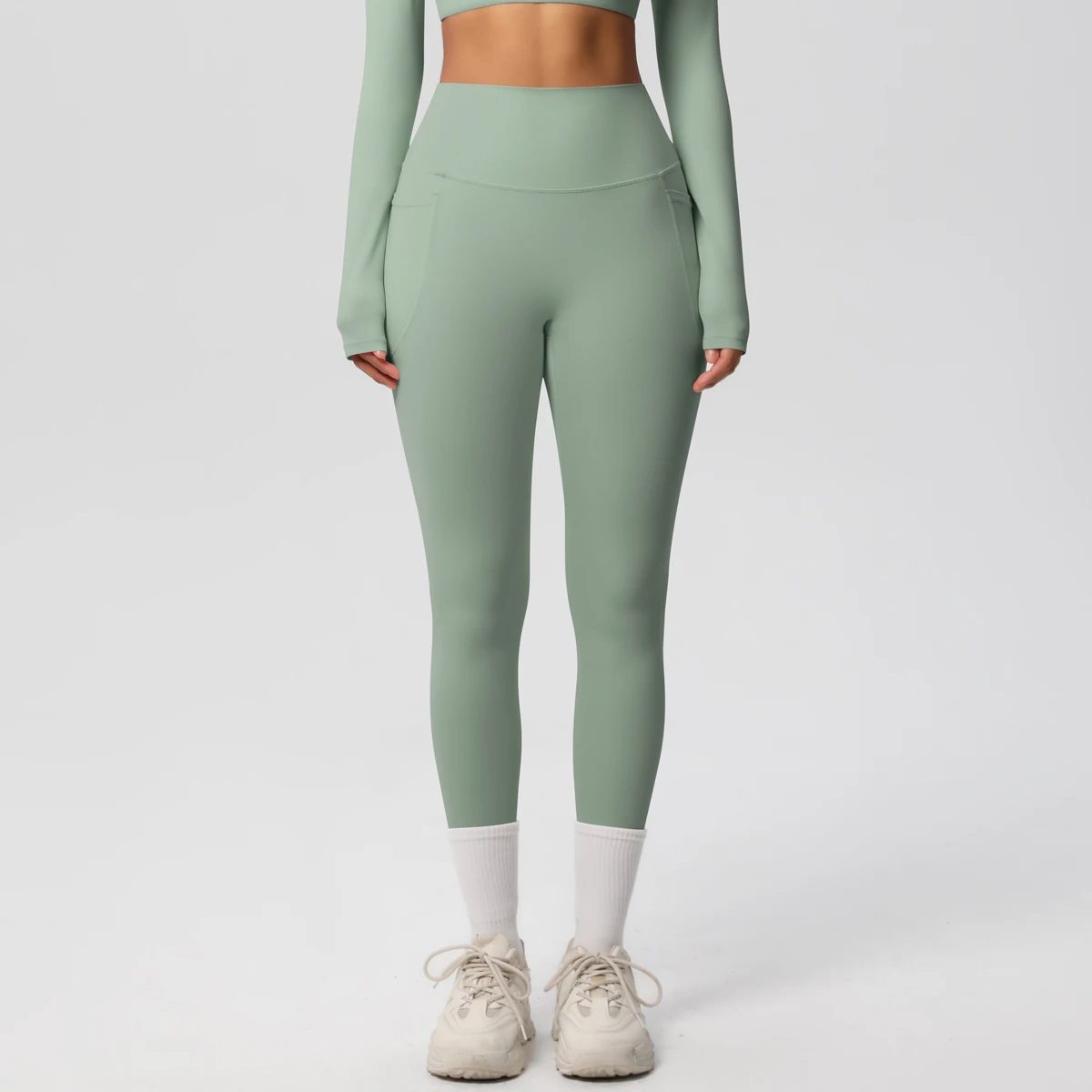 High Waist Women's Leggings Stretch Yoga Pants Tights With Pockets Push Up Fitness Running Sportswear Solid Color Pants