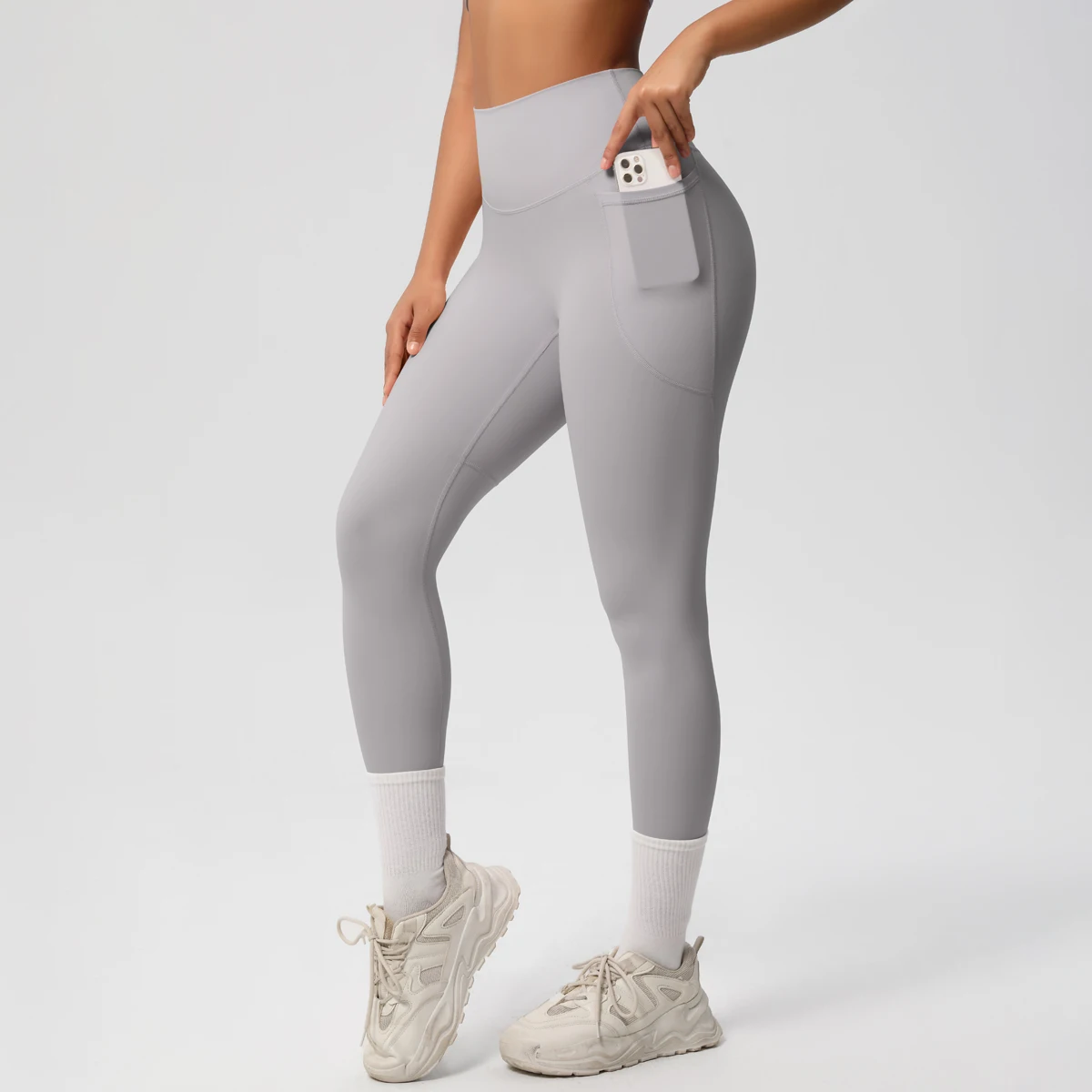 High Waist Women's Leggings Stretch Yoga Pants Tights With Pockets Push Up Fitness Running Sportswear Solid Color Pants