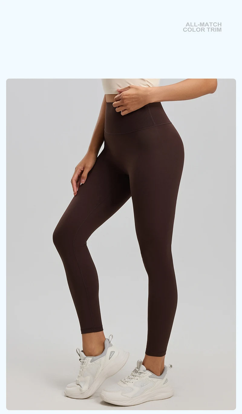 BIVIGAOS Spring Summer New Nylon Naked Feeling Yoga Pants Women High Waist Elastic Seamless Back Pocket Sports Fitness Leggings